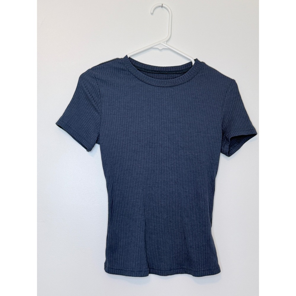 Dazy Ribbed Knit Short Sleeve‎ Crewneck Blue Tee Shirt Womens Large